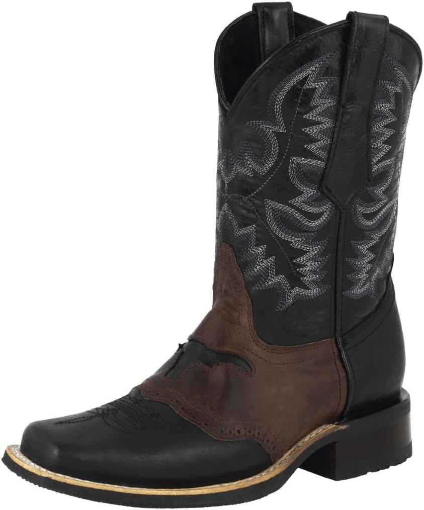 Мужские черные ковбойские сапоги Texas Legacy из кожи вестерн с квадратным носком и изображением быка Лонгхорна
Мужские черные ковбойские сапоги Texas Legacy из кожи вестерн с квадратным носком и изображением быка Лонгхорна