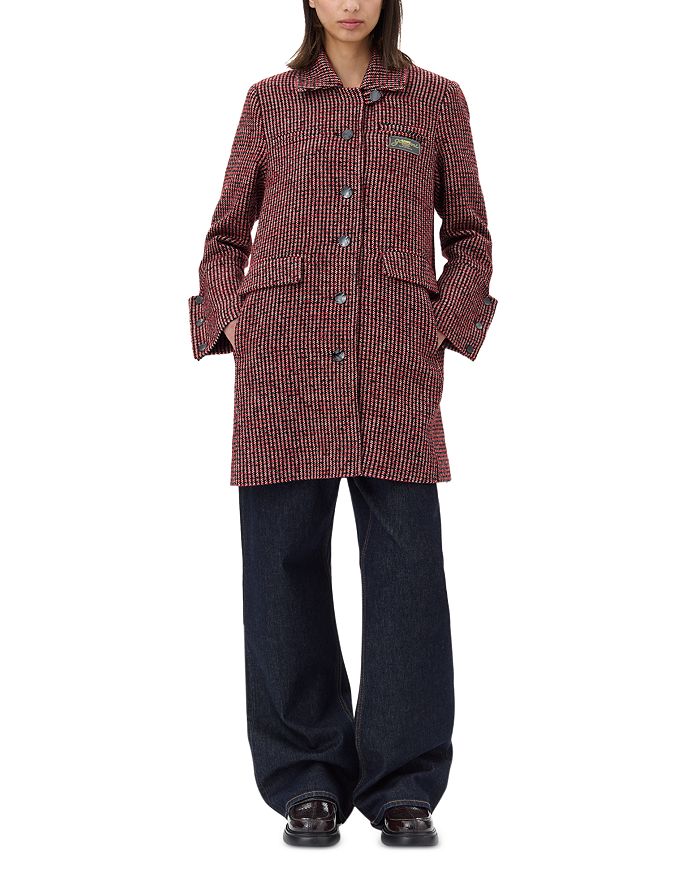 Шерстяная клетчатая куртка миди GANNI, красный
Шерстяная клетчатая куртка миди GANNI, красный