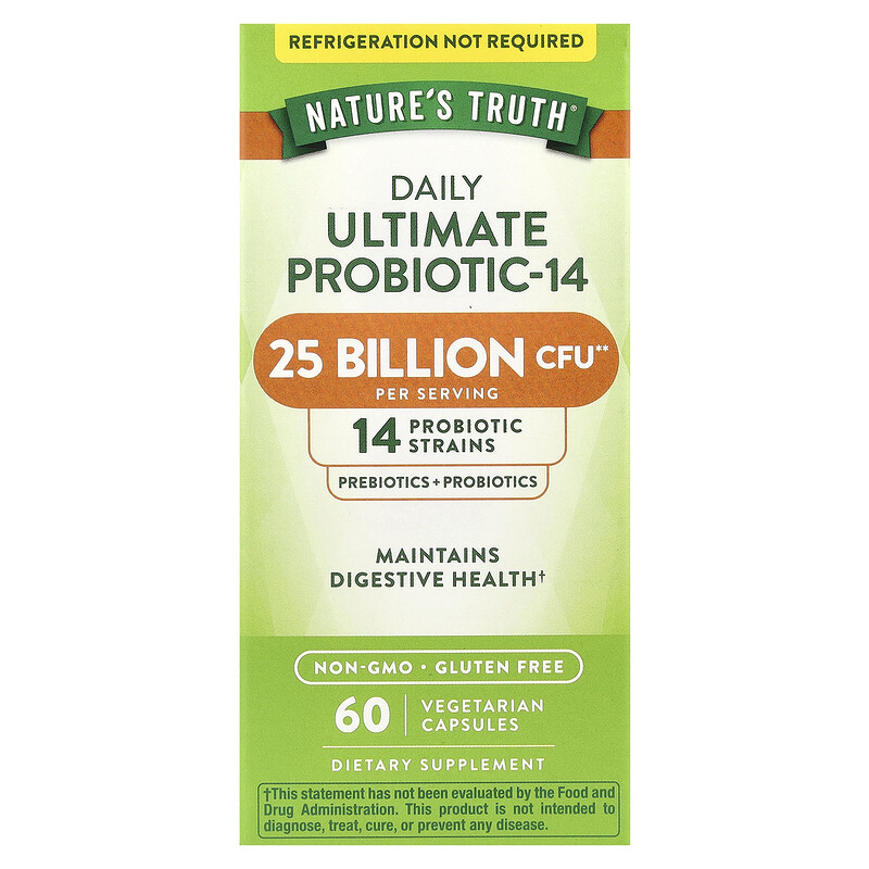 Nature's Truth, Ultimate Probiotic-14, 25 млрд, 60 капсул с быстрым высвобождением
Nature's Truth, Ultimate Probiotic-14, 25 млрд, 60 капсул с быстрым высвобождением