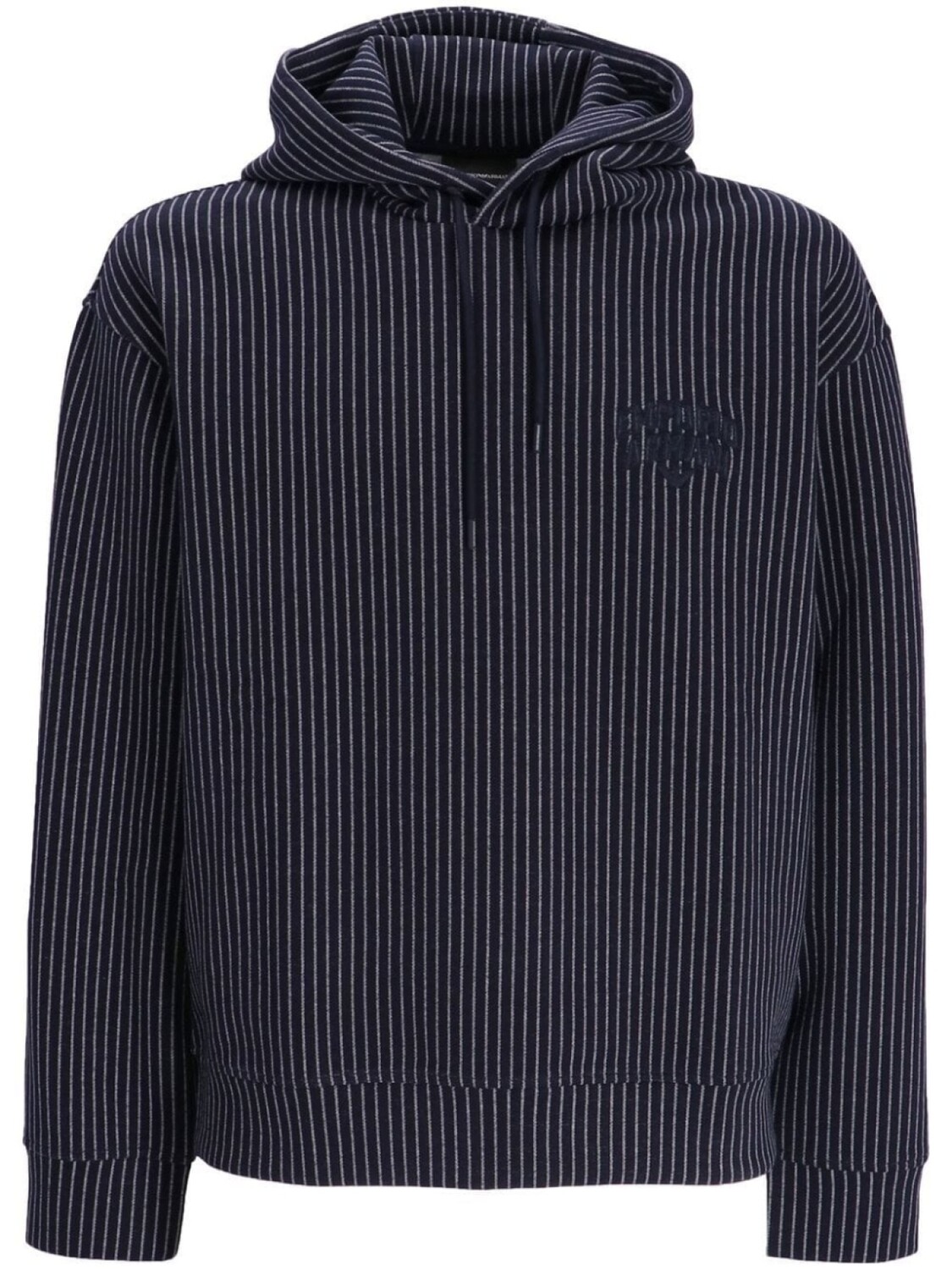 Худи в тонкую полоску с вышитым логотипом Emporio Armani, синий
Худи в тонкую полоску с вышитым логотипом Emporio Armani, синий