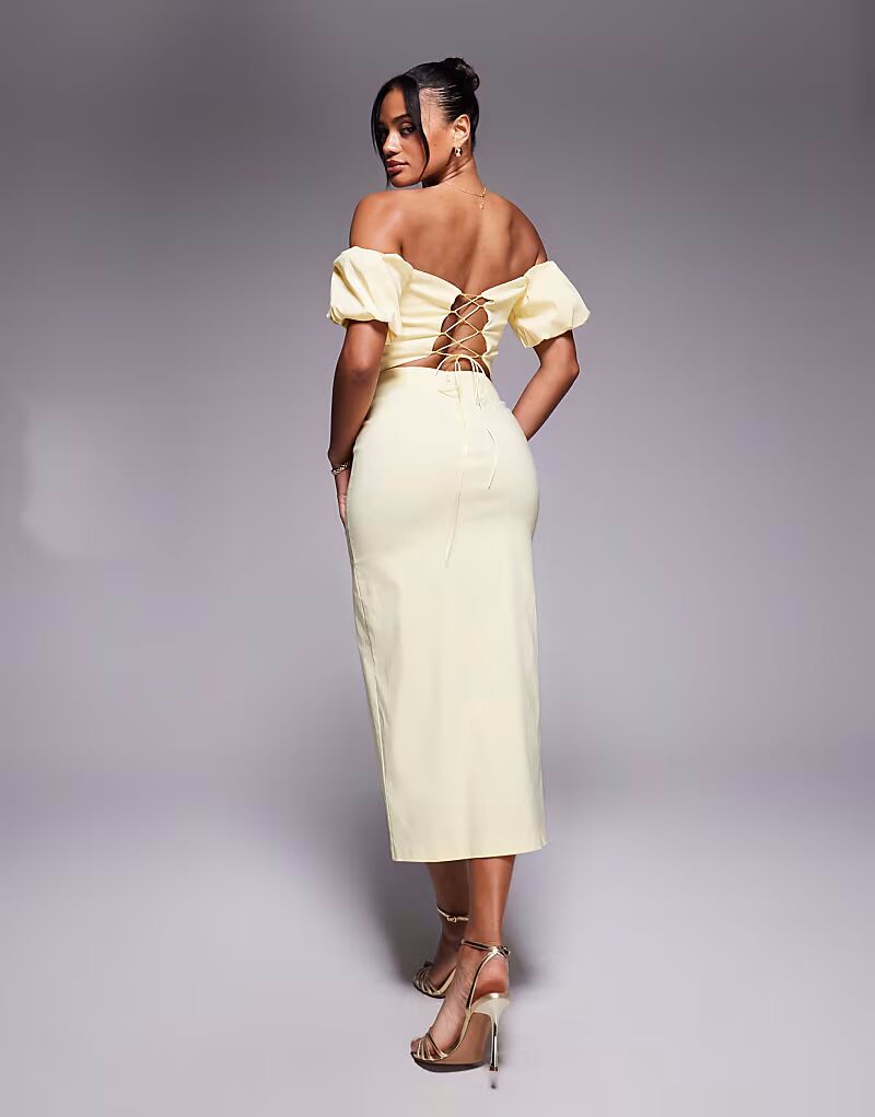 Платье мидакси Vesper Bardot с рукавами-фонариками и шнуровкой на спине лимонного цвета
Платье мидакси Vesper Bardot с рукавами-фонариками и шнуровкой на спине лимонного цвета