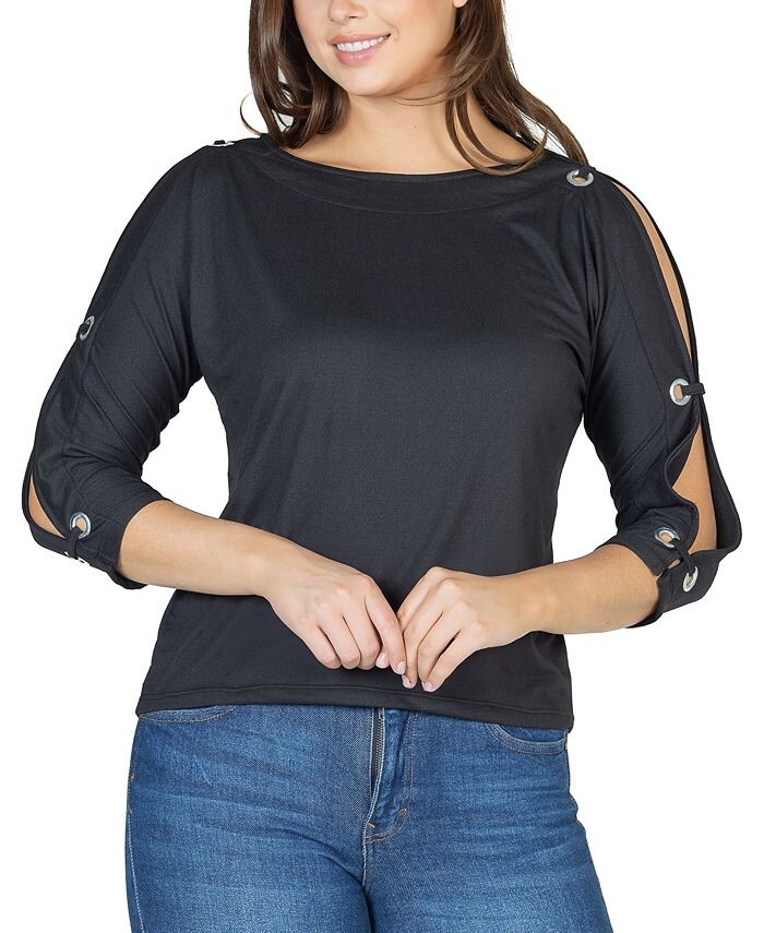 Женский топ три четверти с открытыми плечами и люверсами 24seven Comfort Apparel, черный
Женский топ три четверти с открытыми плечами и люверсами 24seven Comfort Apparel, черный