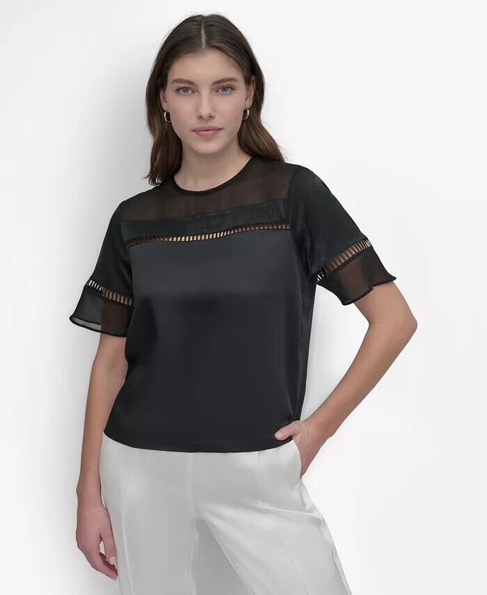 Женский топ с круглым вырезом, кружевной вставкой и короткими рукавами DKNY, черный
Женский топ с круглым вырезом, кружевной вставкой и короткими рукавами DKNY, черный