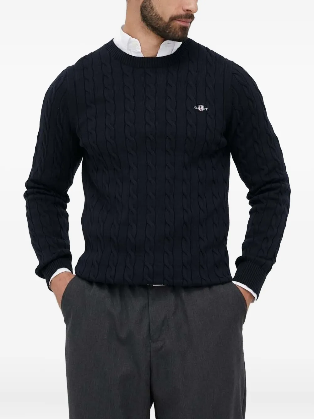 Хлопковый свитер с круглым вырезом Gant, синий 
Хлопковый свитер с круглым вырезом Gant, синий