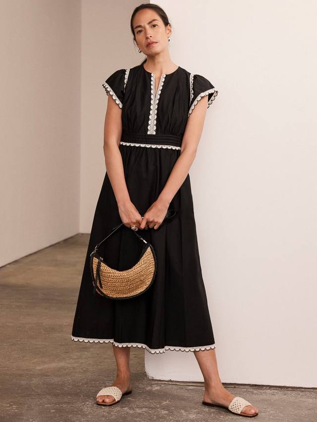 Миди-платье с контрастной отделкой гребешком Mint Velvet, черный 
Миди-платье с контрастной отделкой гребешком Mint Velvet, черный