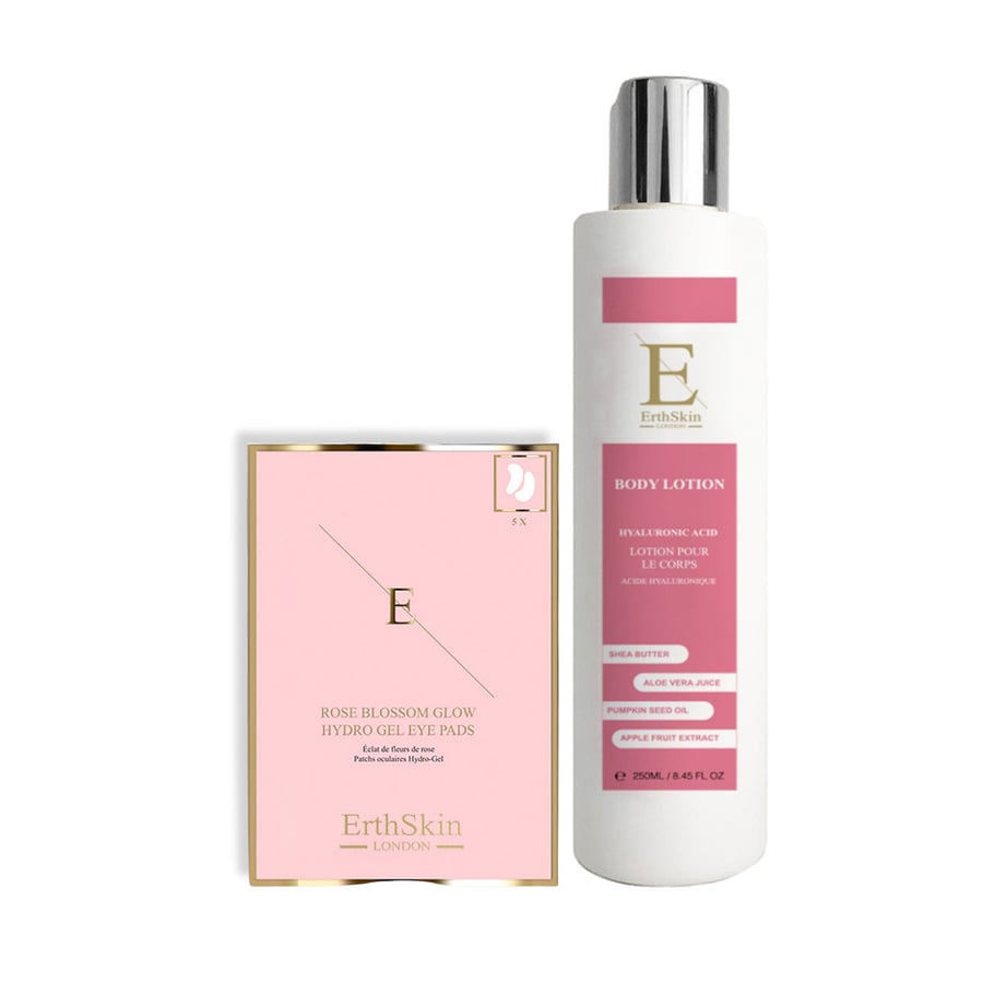 Лосьон для тела с гиалуроновой кислотой и коллагеном 250 мл + Гидрогелевые патчи для глаз Rose Blossom Glow 5 X 2 ErthSkin London 
Лосьон для тела с гиалуроновой кислотой и коллагеном 250 мл + Гидрогелевые патчи для глаз Rose Blossom Glow 5 X 2 ErthSkin London
