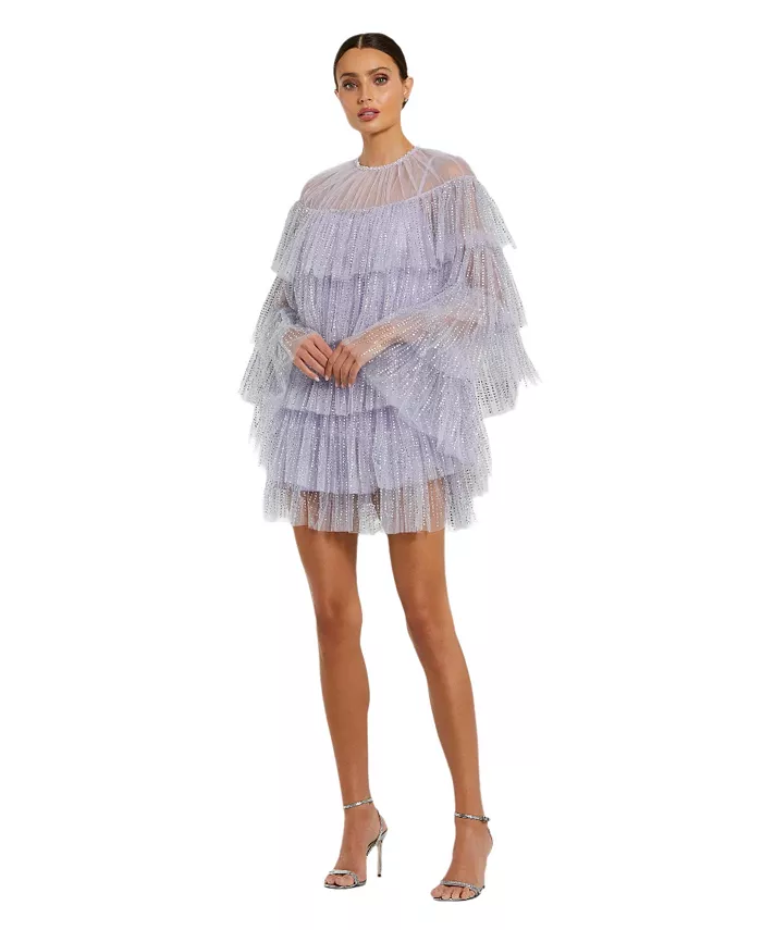 Женское платье-накидка с высоким воротом, многоярусными оборками, жемчужными бусинами Mac Duggal, фиолетовый
Женское платье-накидка с высоким воротом, многоярусными оборками, жемчужными бусинами Mac Duggal, фиолетовый