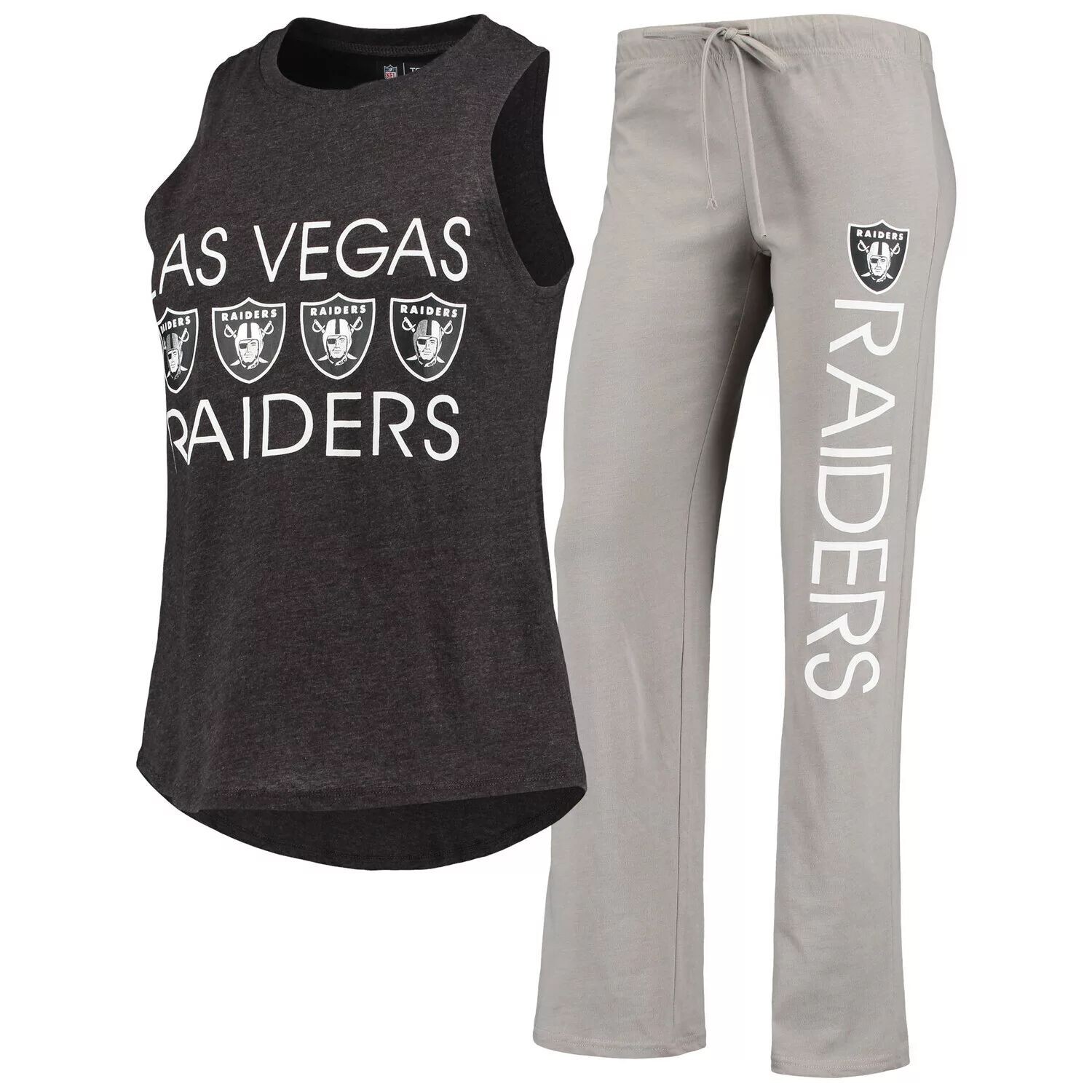 Женский спортивный черный/серый комплект Las Vegas Raiders больших размеров, майка и брюки для сна
Женский спортивный черный/серый комплект Las Vegas Raiders больших размеров, майка и брюки для сна