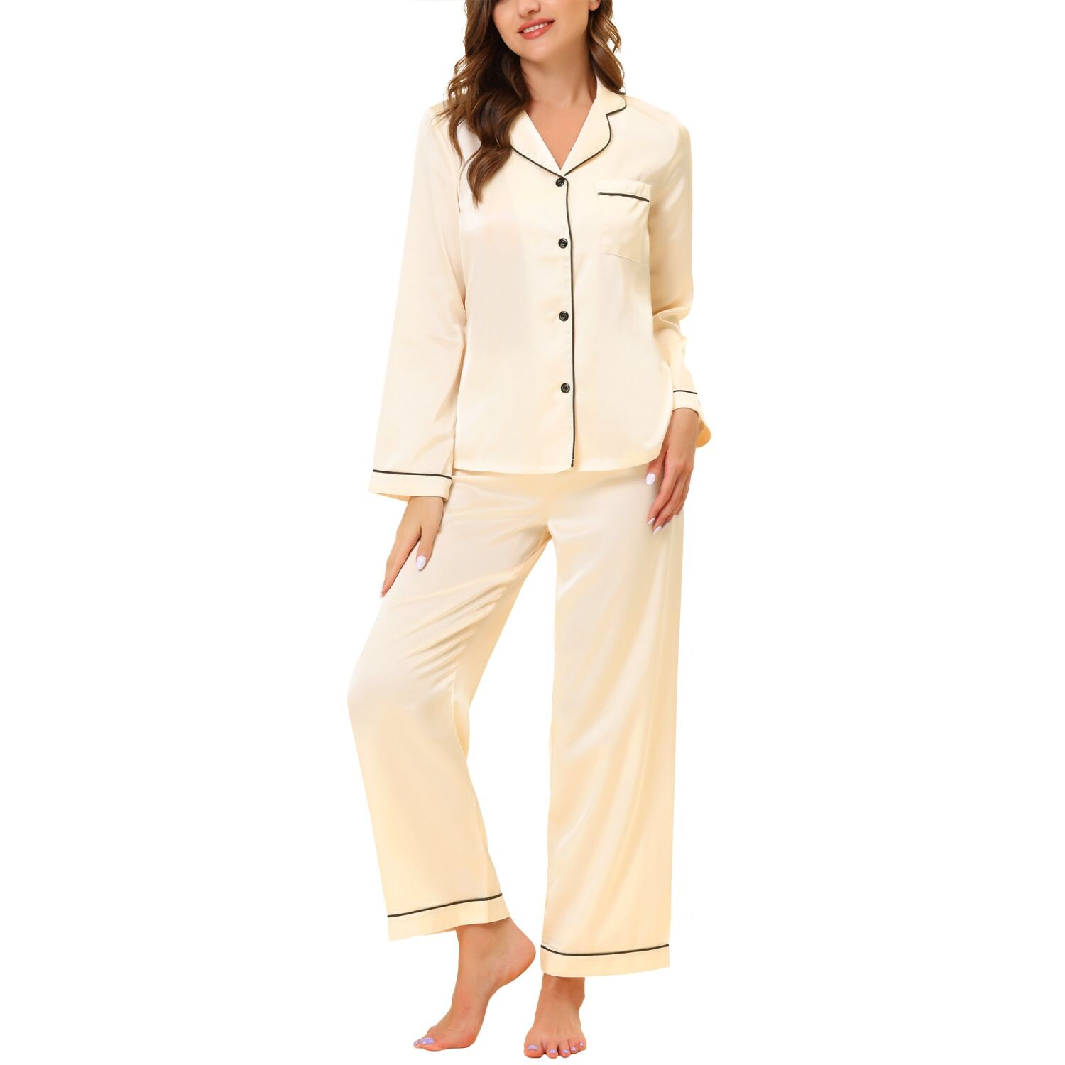 Женские пижамы, домашняя одежда, топы и брюки с длинными рукавами, атласные комплекты cheibear, черный
Женские пижамы, домашняя одежда, топы и брюки с длинными рукавами, атласные комплекты cheibear, черный