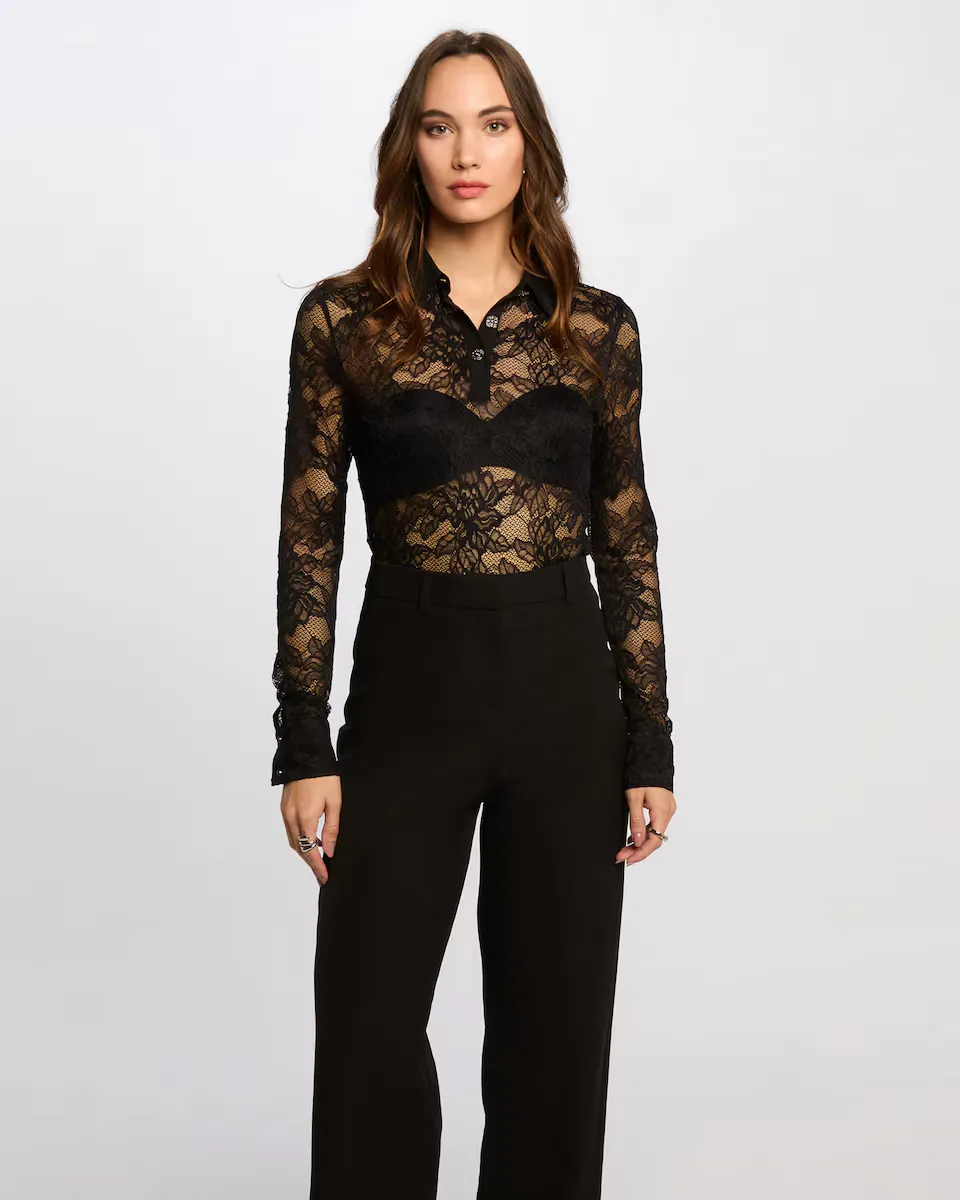 Женская кружевная футболка с вырезом поло Morgan, чёрный
Женская кружевная футболка с вырезом поло Morgan, чёрный