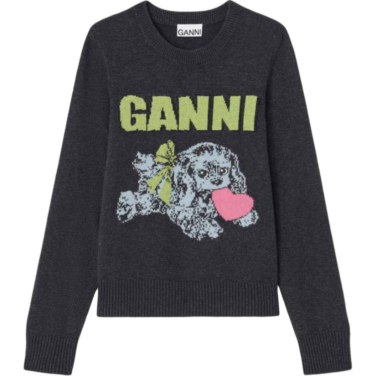 Puppy logo Crew neck Sweater GANNI, черный
Puppy logo Crew neck Sweater GANNI, черный