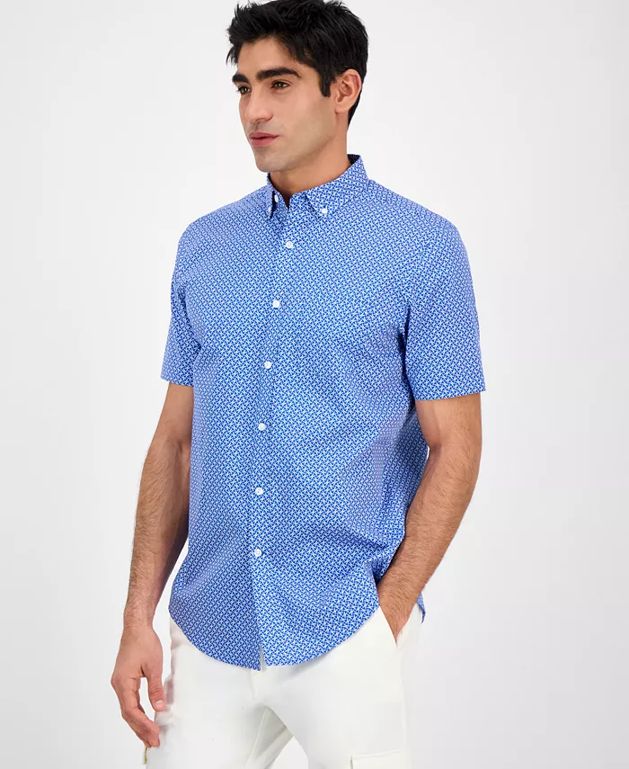 Мужская рубашка Luna Regular-Fit с геометрическим принтом, стретч, из поплина Club Room, синий 
Мужская рубашка Luna Regular-Fit с геометрическим принтом, стретч, из поплина Club Room, синий