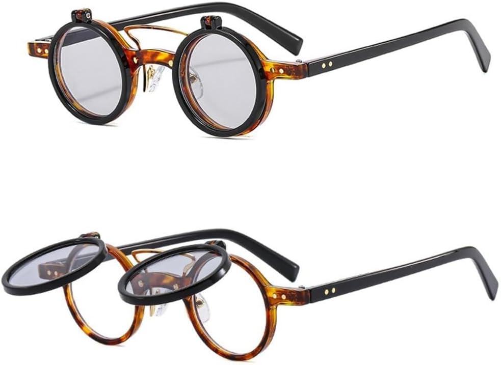 Ретро-панк солнцезащитные очки с двойной откидной крышкой, круглые, для женщин и мужчин, с леопардовым принтом, защитой от УФ-излучения UV400 и заклепками LXLHWN, Leopard Black Gray
Ретро-панк солнцезащитные очки с двойной откидной крышкой, круглые, для женщин и мужчин, с леопардовым принтом, защитой от УФ-излучения UV400 и заклепками LXLHWN, Leopard Black Gray