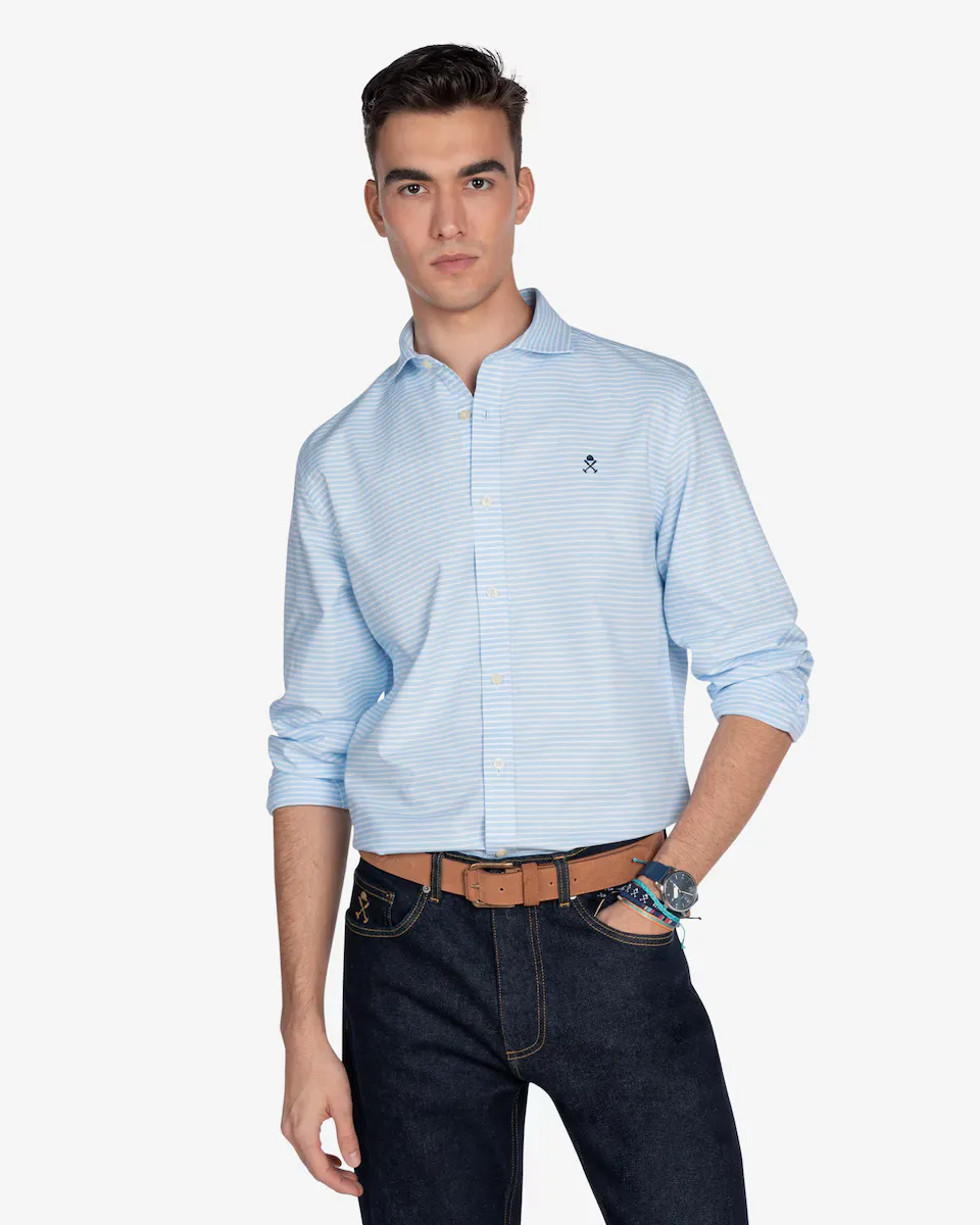 Мужская облегающая рубашка в полоску Harper & Neyer, светло-голубой
Мужская облегающая рубашка в полоску Harper & Neyer, светло-голубой