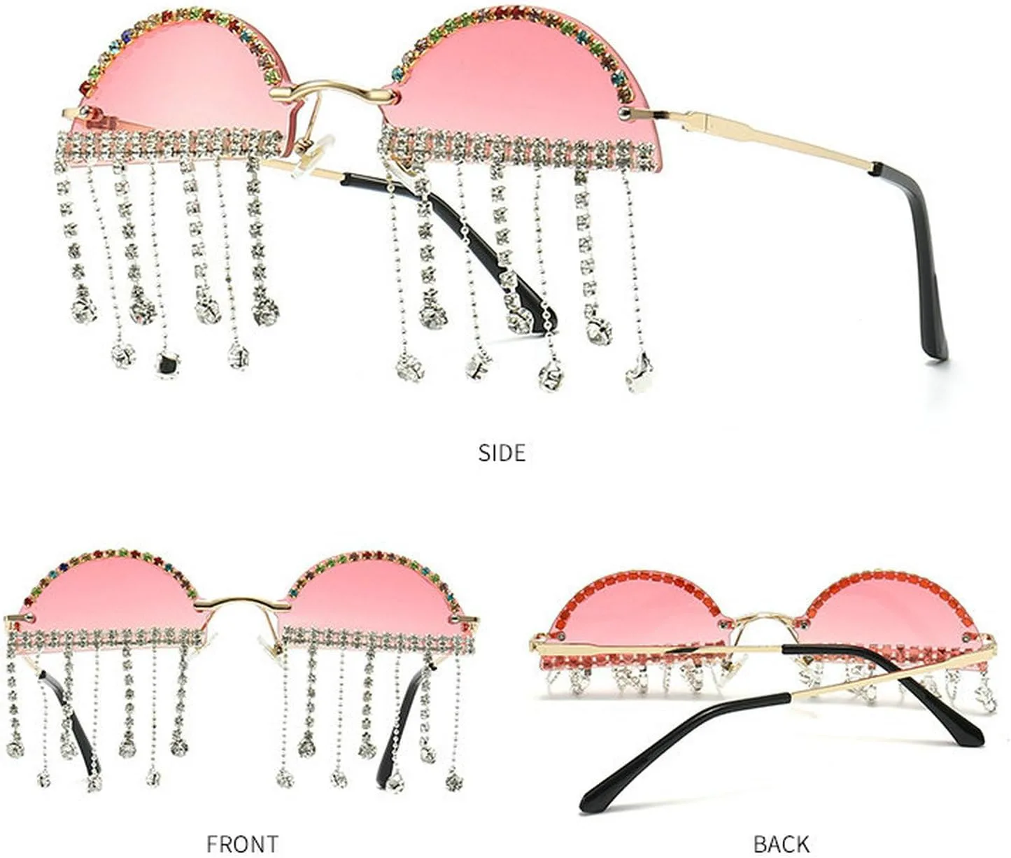 COTIA Уникальные солнцезащитные очки с бриллиантовой кисточкой для женщин, милые полукруглые без оправы с подвеской из страз, очки для вечеринок, 2pcs Pink+purple
COTIA Уникальные солнцезащитные очки с бриллиантовой кисточкой для женщин, милые полукруглые без оправы с подвеской из страз, очки для вечеринок, 2pcs Pink+purple