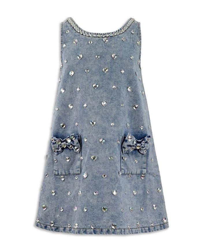 Платье джинсовое с бантом и кристальным сердцем для девочек - малышки, подростки Lola + The Boys, синий 
Платье джинсовое с бантом и кристальным сердцем для девочек - малышки, подростки Lola + The Boys, синий