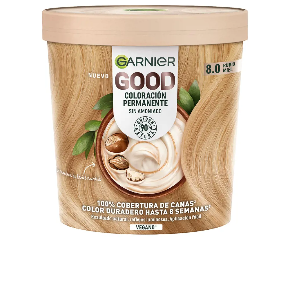 Краска для волос Good coloración permanente Garnier, цвет 8.0 rubio miel, 217 мл.
Краска для волос Good coloración permanente Garnier, цвет 8.0 rubio miel, 217 мл.