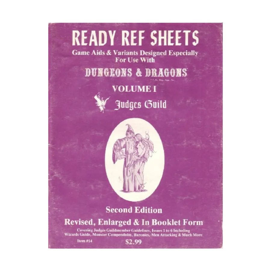 Ready Ref Sheets (2nd Edition, 3rd Printing), Dungeons & Dragons Fantasy Supplements - Assorted (Judges Guild), мягкая обложка
Ready Ref Sheets (2nd Edition, 3rd Printing), Dungeons & Dragons Fantasy Supplements - Assorted (Judges Guild), мягкая обложка
