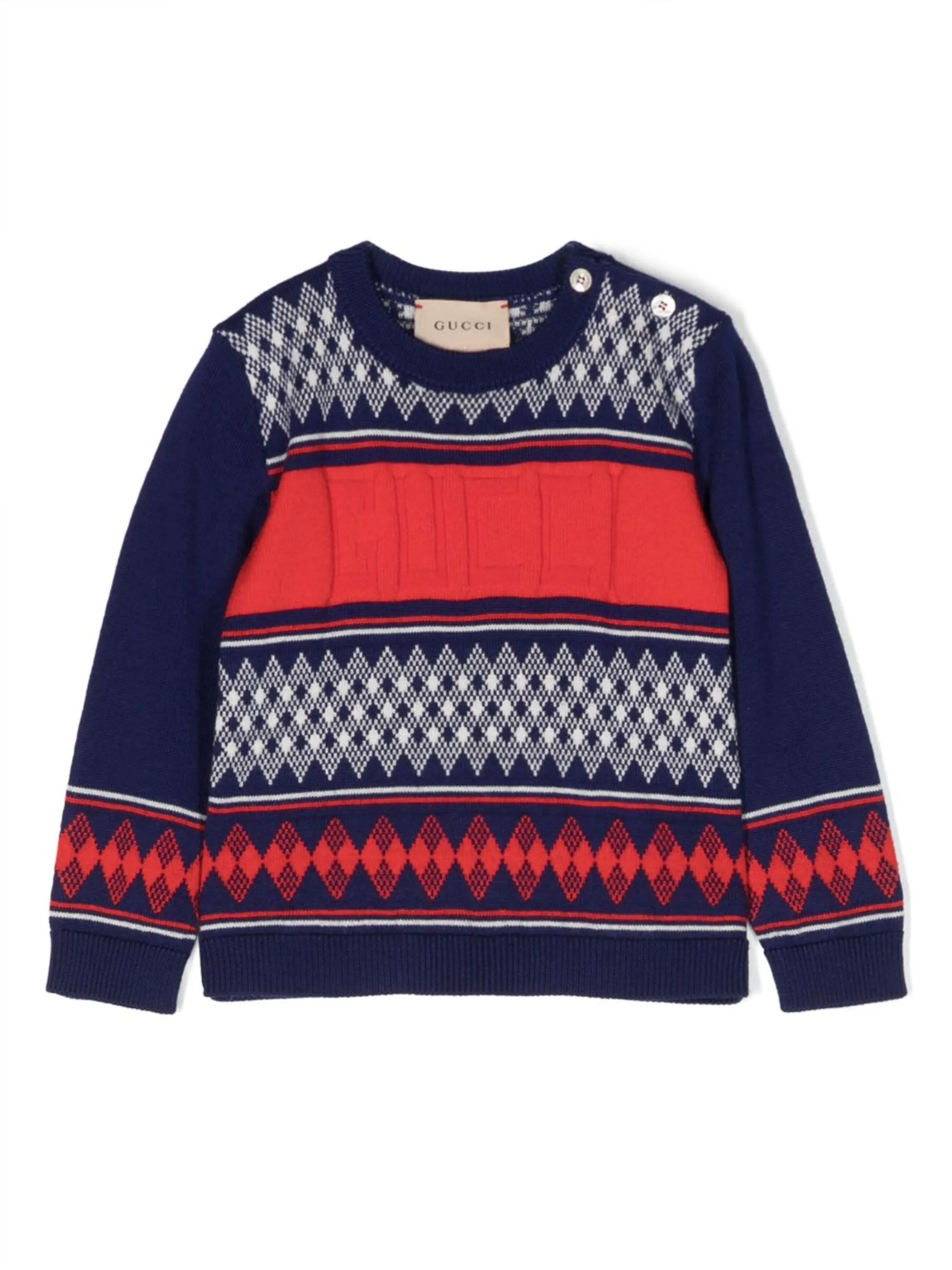 Шерстяной джемпер с узором Gucci Kids, синий
Шерстяной джемпер с узором Gucci Kids, синий