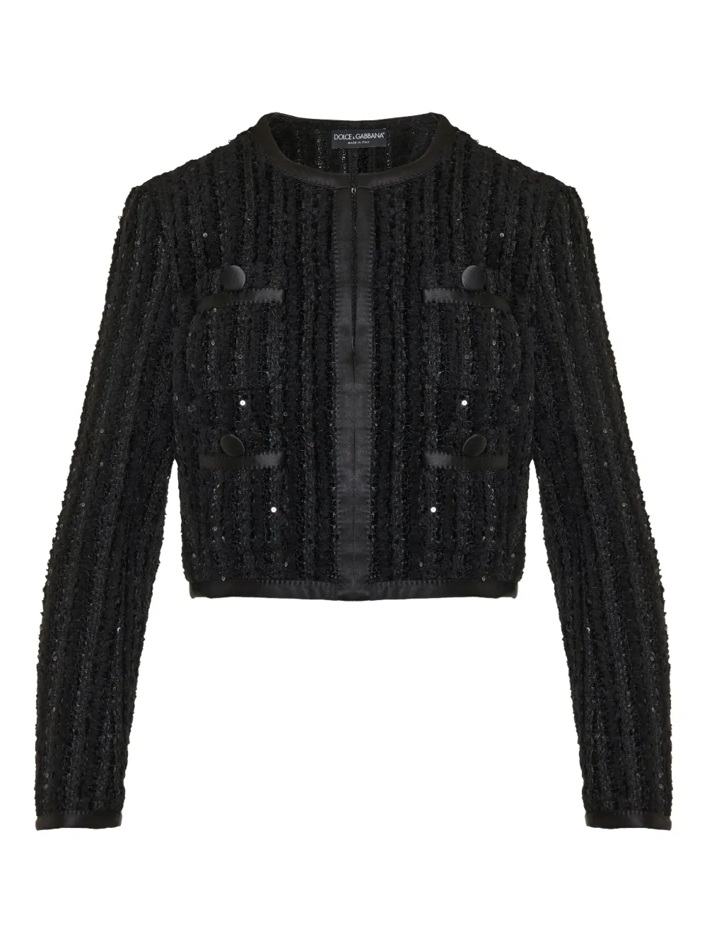 Твидовый пиджак, украшенный пайетками DOLCE & GABBANA, черный 
Твидовый пиджак, украшенный пайетками DOLCE & GABBANA, черный