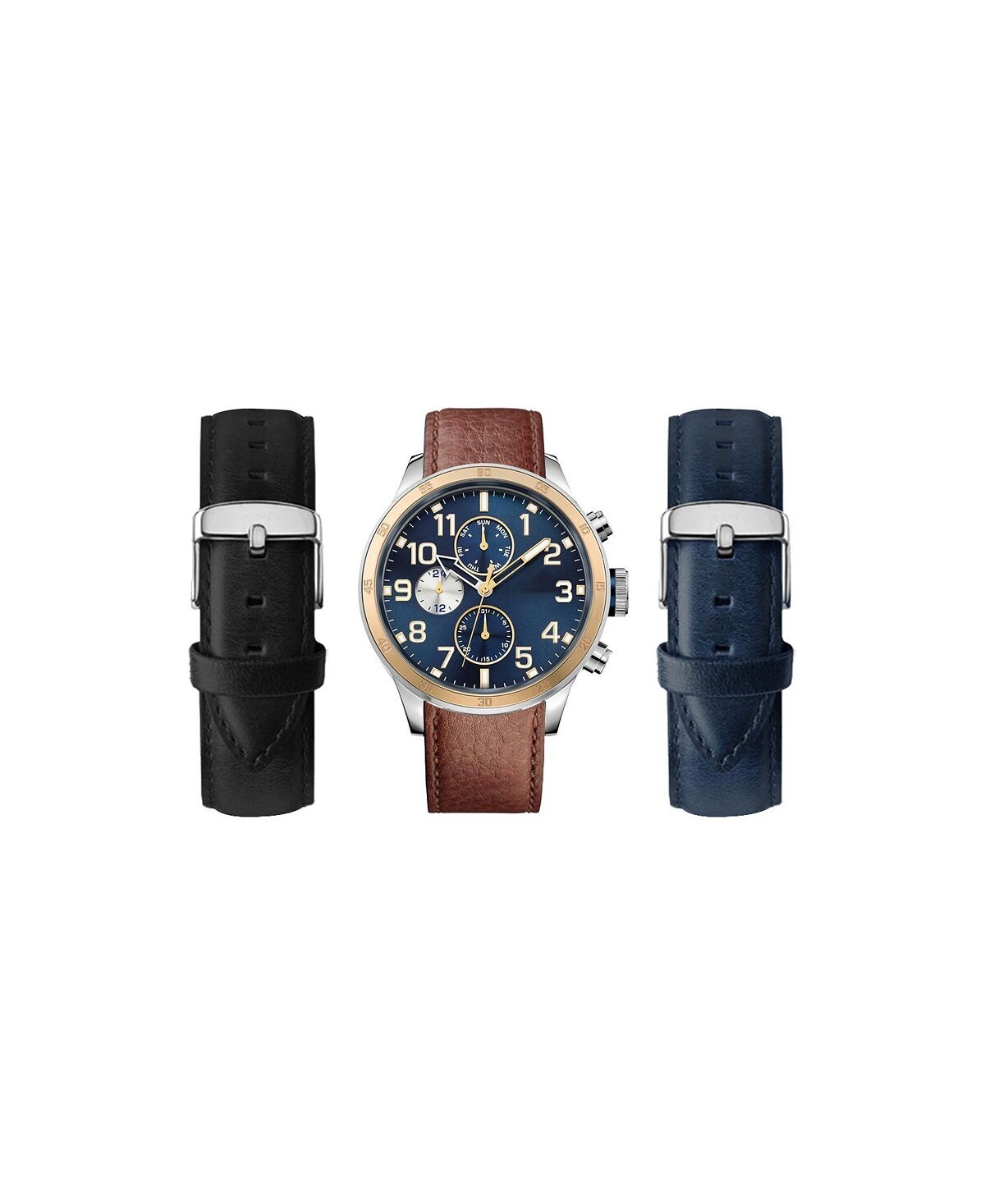 Мужские часы с кварцевым коричневым кожаным ремешком и сменными ремешками, набор из 3 штук American Exchange
Мужские часы с кварцевым коричневым кожаным ремешком и сменными ремешками, набор из 3 штук American Exchange