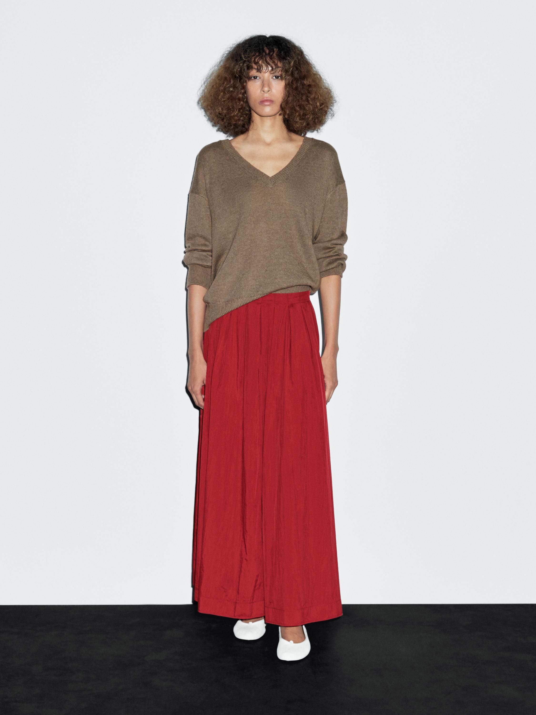 Длинная техническая юбка со складками Massimo Dutti, красный 
Длинная техническая юбка со складками Massimo Dutti, красный