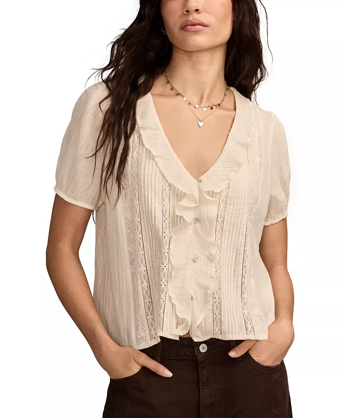 Женская хлопковая блузка с короткими рукавами, оборками спереди и защипами Lucky Brand, белый
Женская хлопковая блузка с короткими рукавами, оборками спереди и защипами Lucky Brand, белый