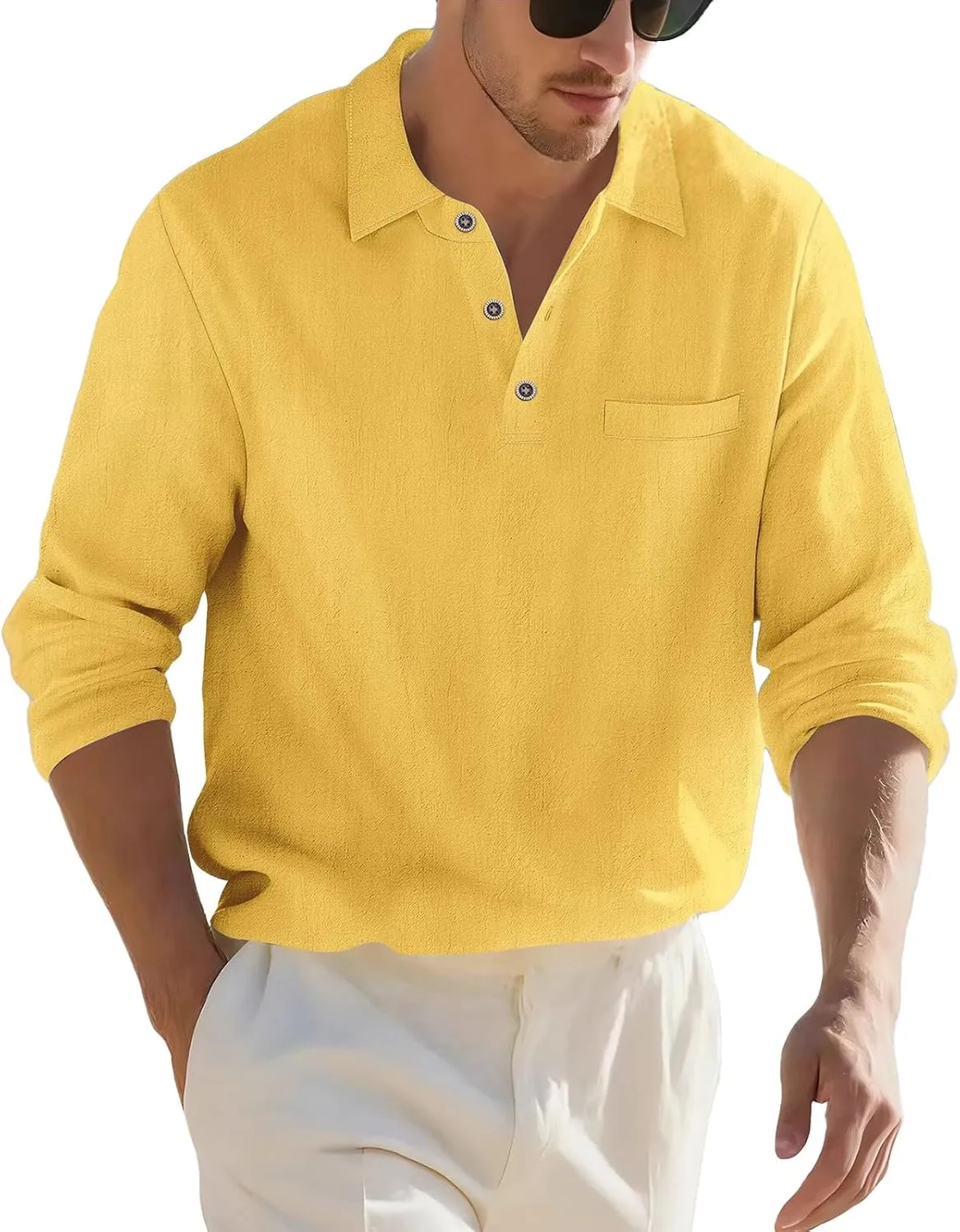 Хлопковая льняная рубашка для мужчин, легкая, с длинным рукавом и карманом
Хлопковая льняная рубашка для мужчин, легкая, с длинным рукавом и карманом