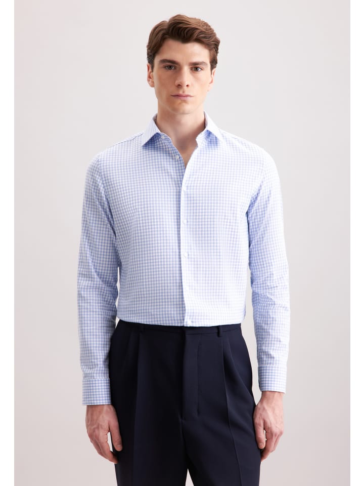 Узкая фланелевая рубашка средне-синего цвета Seidensticker
Узкая фланелевая рубашка средне-синего цвета Seidensticker