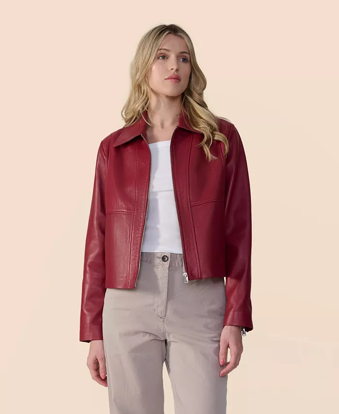 Женская классическая кожаная куртка Furniq UK, красный 
Женская классическая кожаная куртка Furniq UK, красный