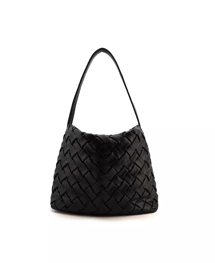 Большая плетеная сумка-тоут цвета ореха LIKE DREAMS, черный 
Большая плетеная сумка-тоут цвета ореха LIKE DREAMS, черный