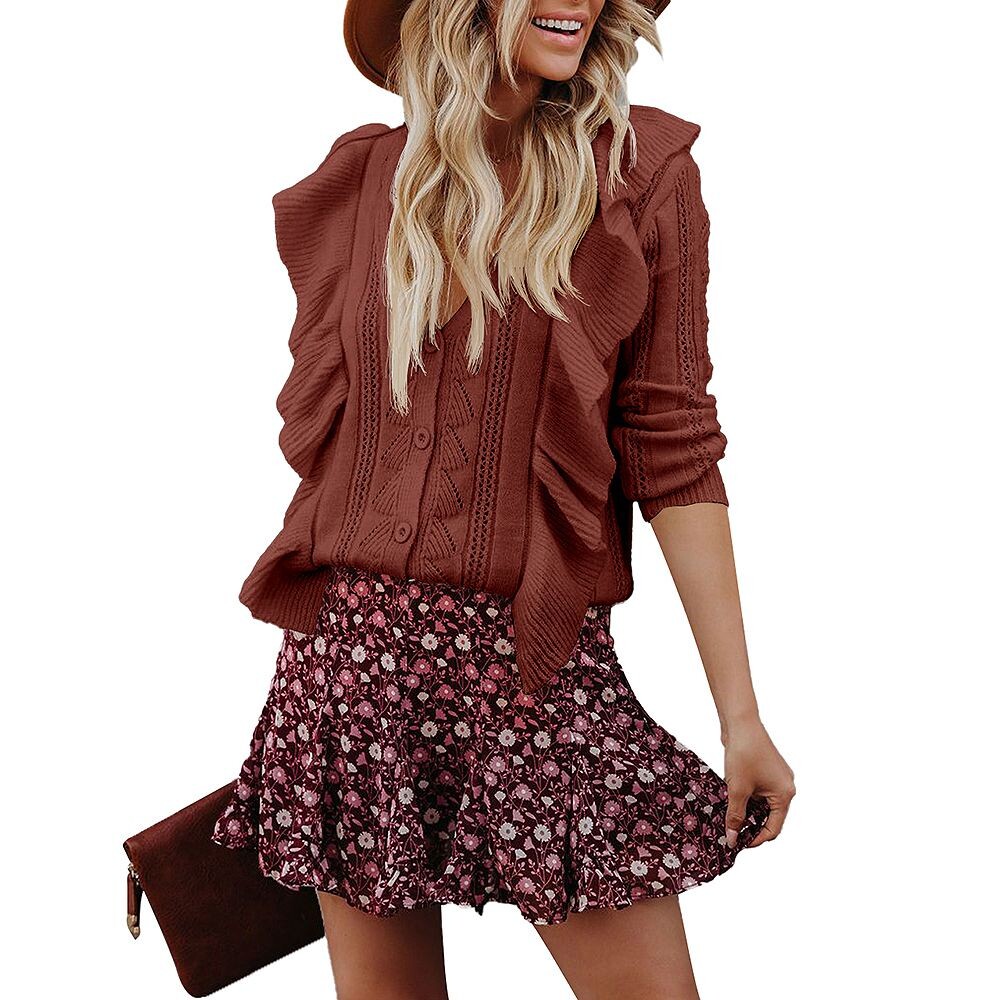 Женские свитера на пуговицах, топы, повседневный вязаный кардиган с длинными рукавами и оборками MISSKY, красный
Женские свитера на пуговицах, топы, повседневный вязаный кардиган с длинными рукавами и оборками MISSKY, красный