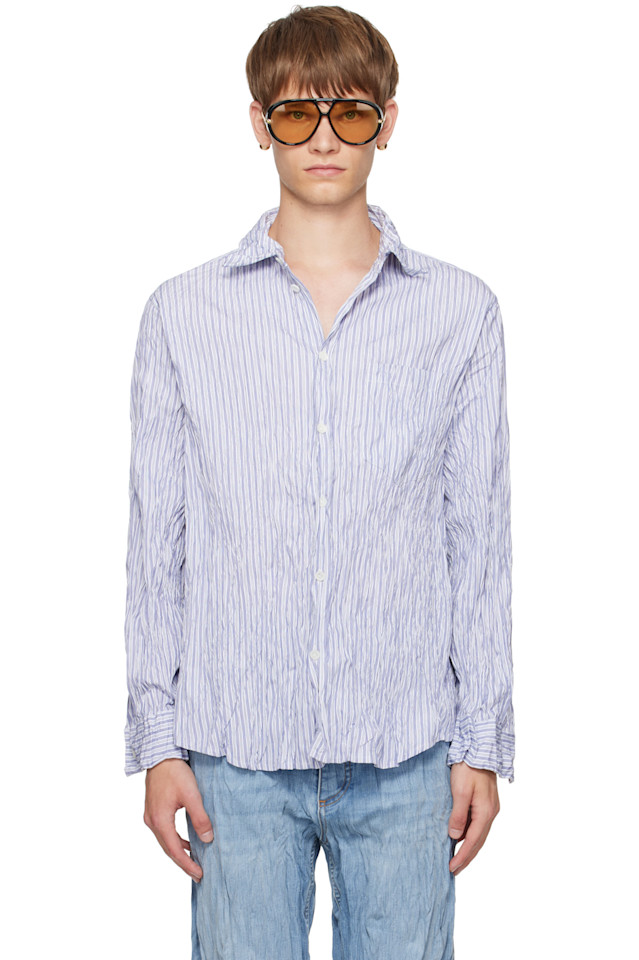 Bottega Veneta Рубашка в бело-синюю полоску из мятой хлопчатобумажной ткани
Bottega Veneta Рубашка в бело-синюю полоску из мятой хлопчатобумажной ткани