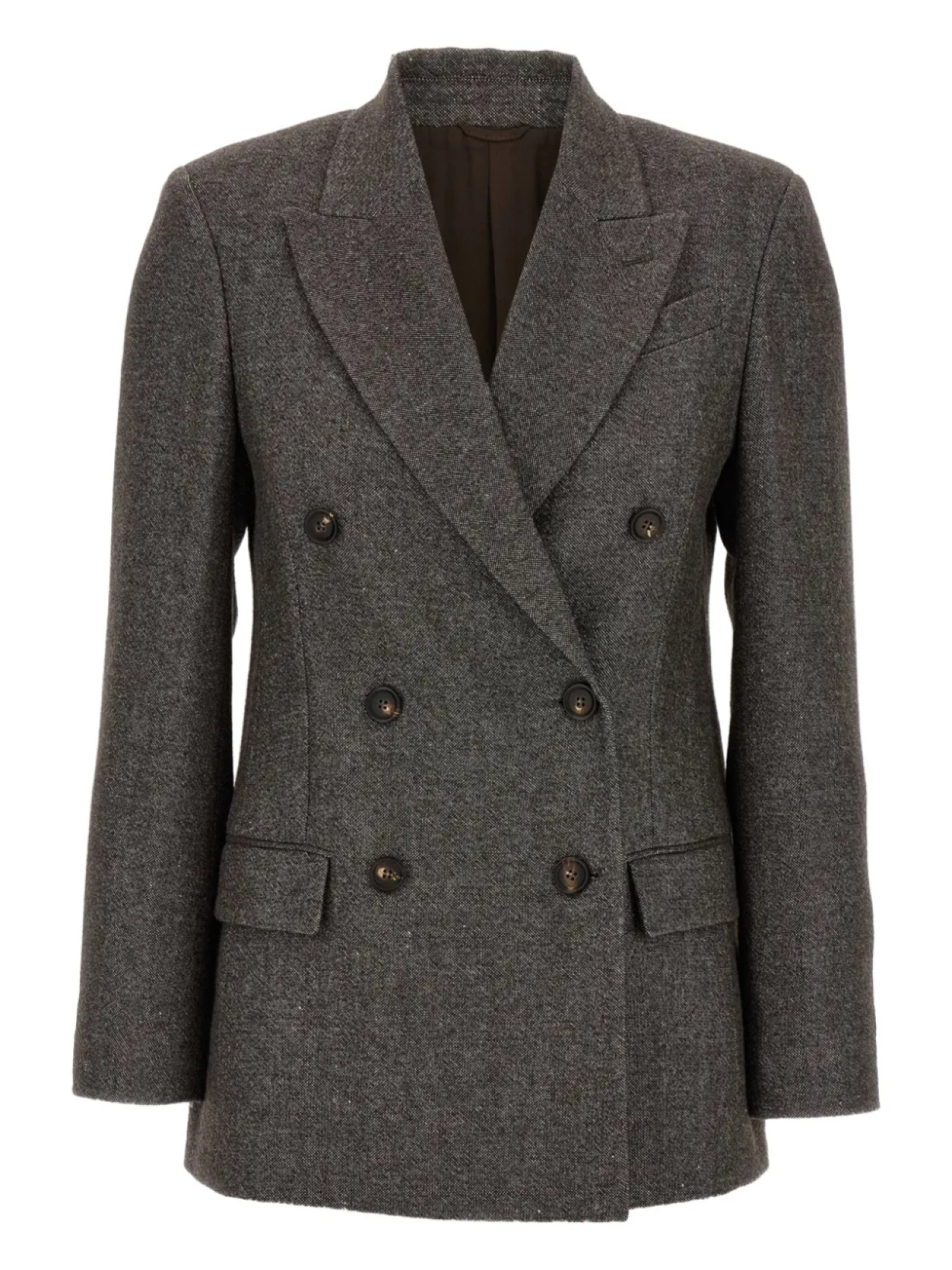 Двубортный твидовый пиджак Brunello Cucinelli, коричневый
Двубортный твидовый пиджак Brunello Cucinelli, коричневый