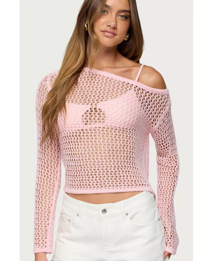 Женский топ Inara с открытыми плечами, связанный крючком Edikted, розовый 
Женский топ Inara с открытыми плечами, связанный крючком Edikted, розовый