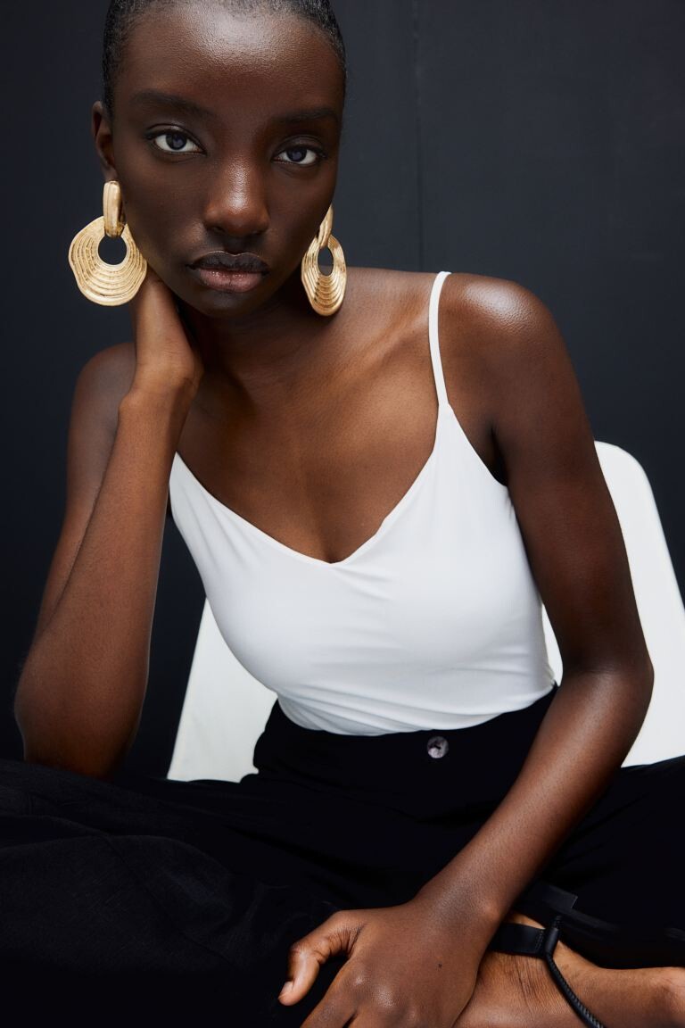 Боди с бретелями и v-образным вырезом H&M, белый
Боди с бретелями и v-образным вырезом H&M, белый