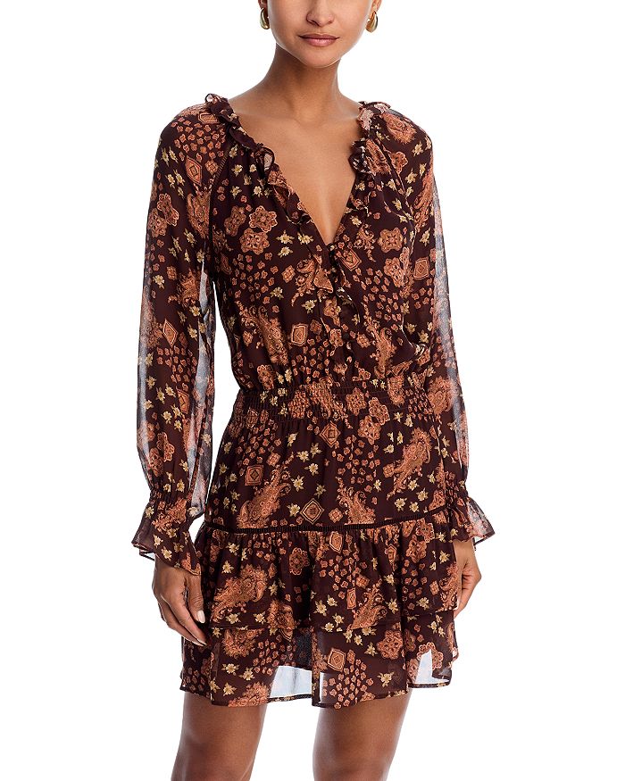 Алисон Шелковое мини-платье с оборками и принтом PAIGE, коричневый
Алисон Шелковое мини-платье с оборками и принтом PAIGE, коричневый