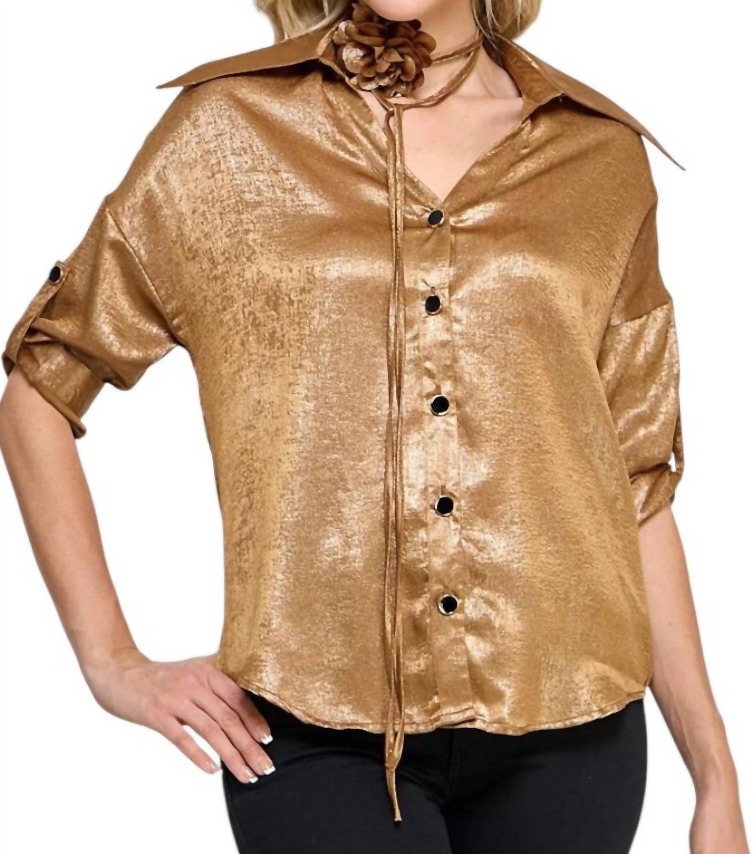 Блузка Liz на пуговицах с поясом-розеткой бронзового цвета Pastel Design, цвет bronze
Блузка Liz на пуговицах с поясом-розеткой бронзового цвета Pastel Design, цвет bronze