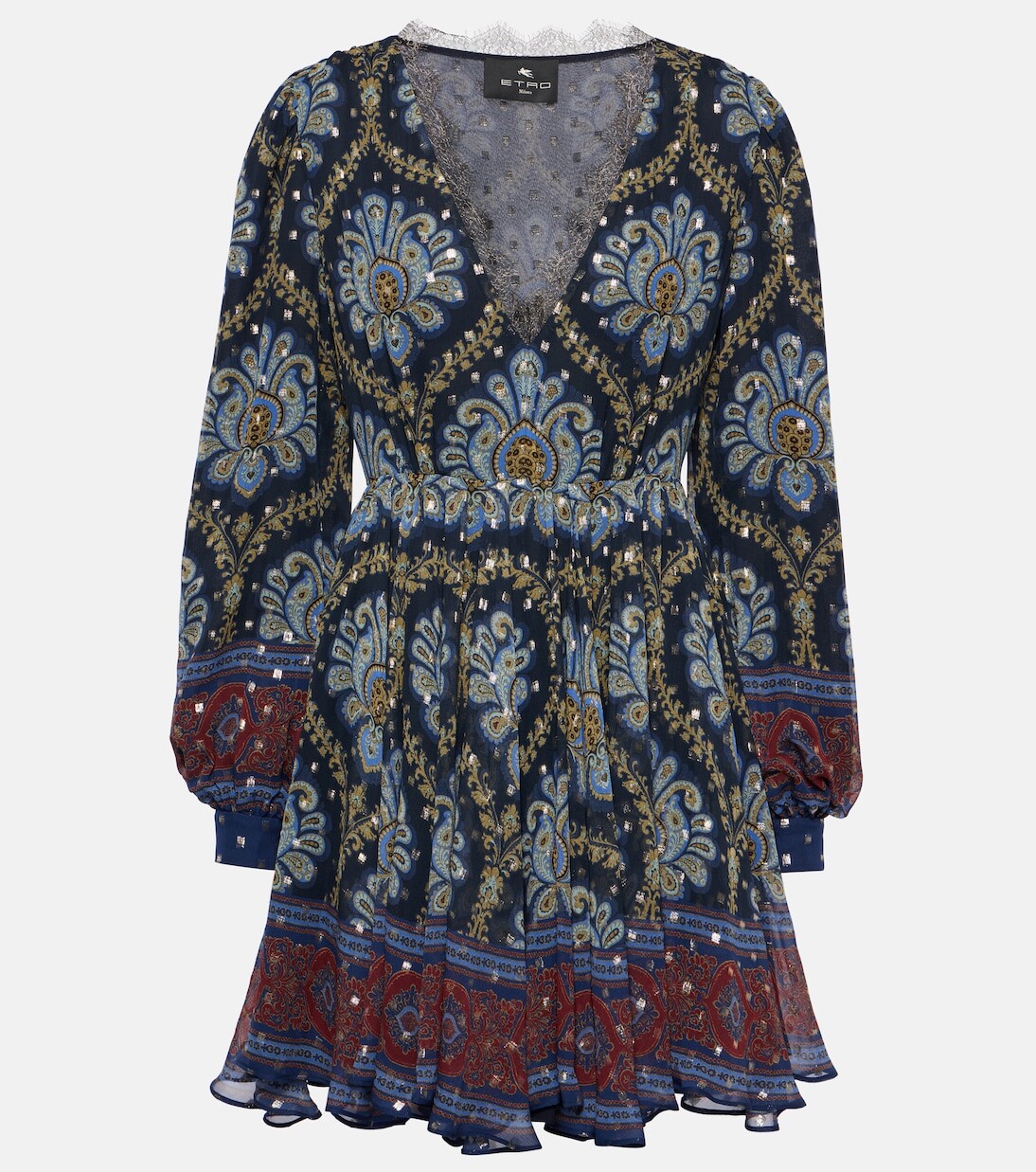 Мини-платье из шелкового жаккарда с объемными рукавами Etro, синий
Мини-платье из шелкового жаккарда с объемными рукавами Etro, синий