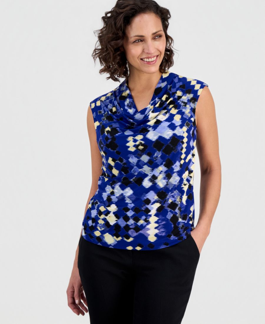 Женская блузка с воротником-хомутом и ромбовидным принтом, стандартный и укороченный размеры Kasper, Blue Multi
Женская блузка с воротником-хомутом и ромбовидным принтом, стандартный и укороченный размеры Kasper, Blue Multi