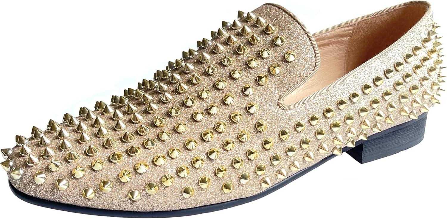 Мужские кожаные лоферы Justar с шипами, с отделкой заклепками, элегантные туфли без шнуровки, плоские, с длинными заклепками, для вечеринок, золотой
Мужские кожаные лоферы Justar с шипами, с отделкой заклепками, элегантные туфли без шнуровки, плоские, с длинными заклепками, для вечеринок, золотой