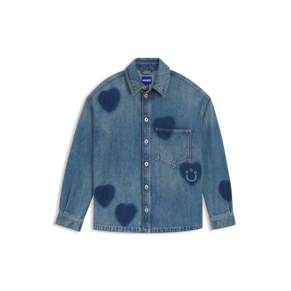 Джимовая рубашка с принтом в виде сердечек HUGO, синий
Джимовая рубашка с принтом в виде сердечек HUGO, синий