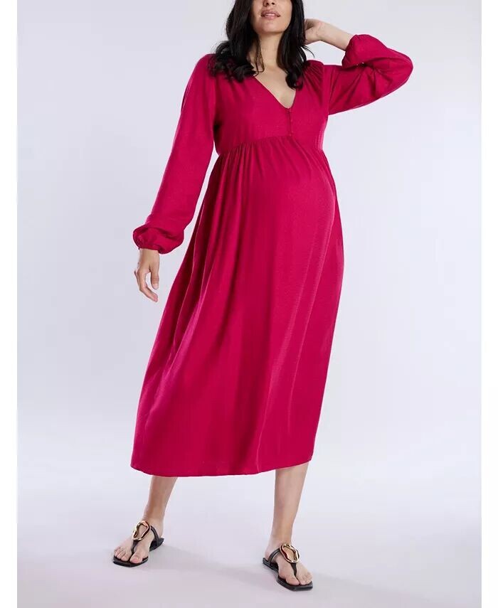 Женское платье миди с длинными рукавами и пуговицами спереди для беременных - Motherhood Maternity, розовый 
Женское платье миди с длинными рукавами и пуговицами спереди для беременных - Motherhood Maternity, розовый