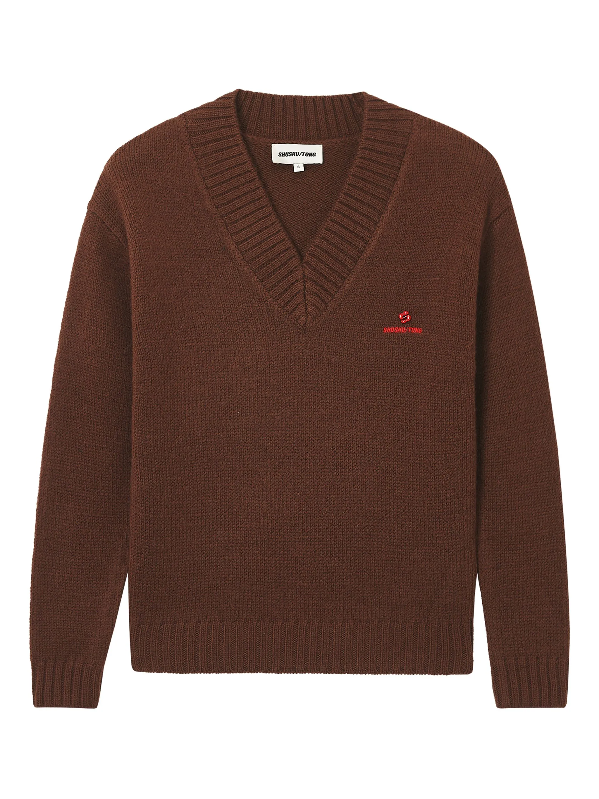 Свитер с V-образным вырезом и логотипом Shushu/Tong, коричневый
Свитер с V-образным вырезом и логотипом Shushu/Tong, коричневый