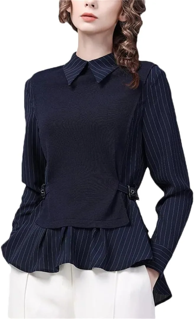 Женская синяя фальшивая двухсоставная рубашка с длинным рукавом в полоску Dndrdhfb
Женская синяя фальшивая двухсоставная рубашка с длинным рукавом в полоску Dndrdhfb