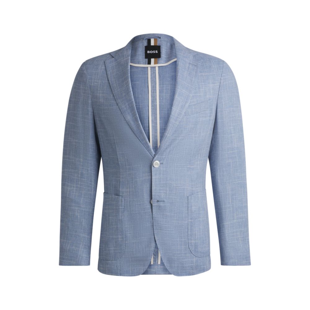 Приталенный блейзер из ткани с микроузором BOSS, светло-голубой
Приталенный блейзер из ткани с микроузором BOSS, светло-голубой