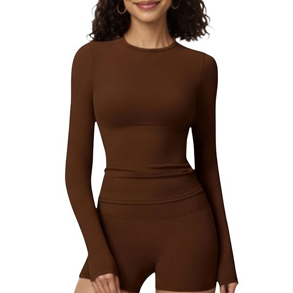 Женский облегающий топ с длинным рукавом, манжетами для большого пальца и круглым вырезом Anna-Kaci, Brown
Женский облегающий топ с длинным рукавом, манжетами для большого пальца и круглым вырезом Anna-Kaci, Brown