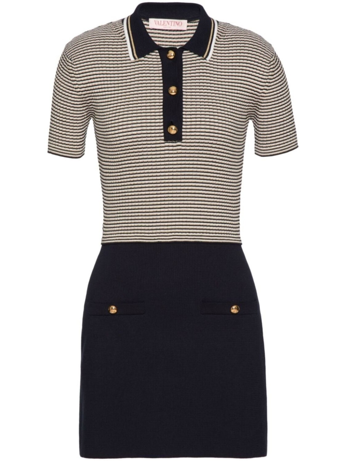 Valentino Garavani полосатое платье мини с воротником поло, черный 
Valentino Garavani полосатое платье мини с воротником поло, черный