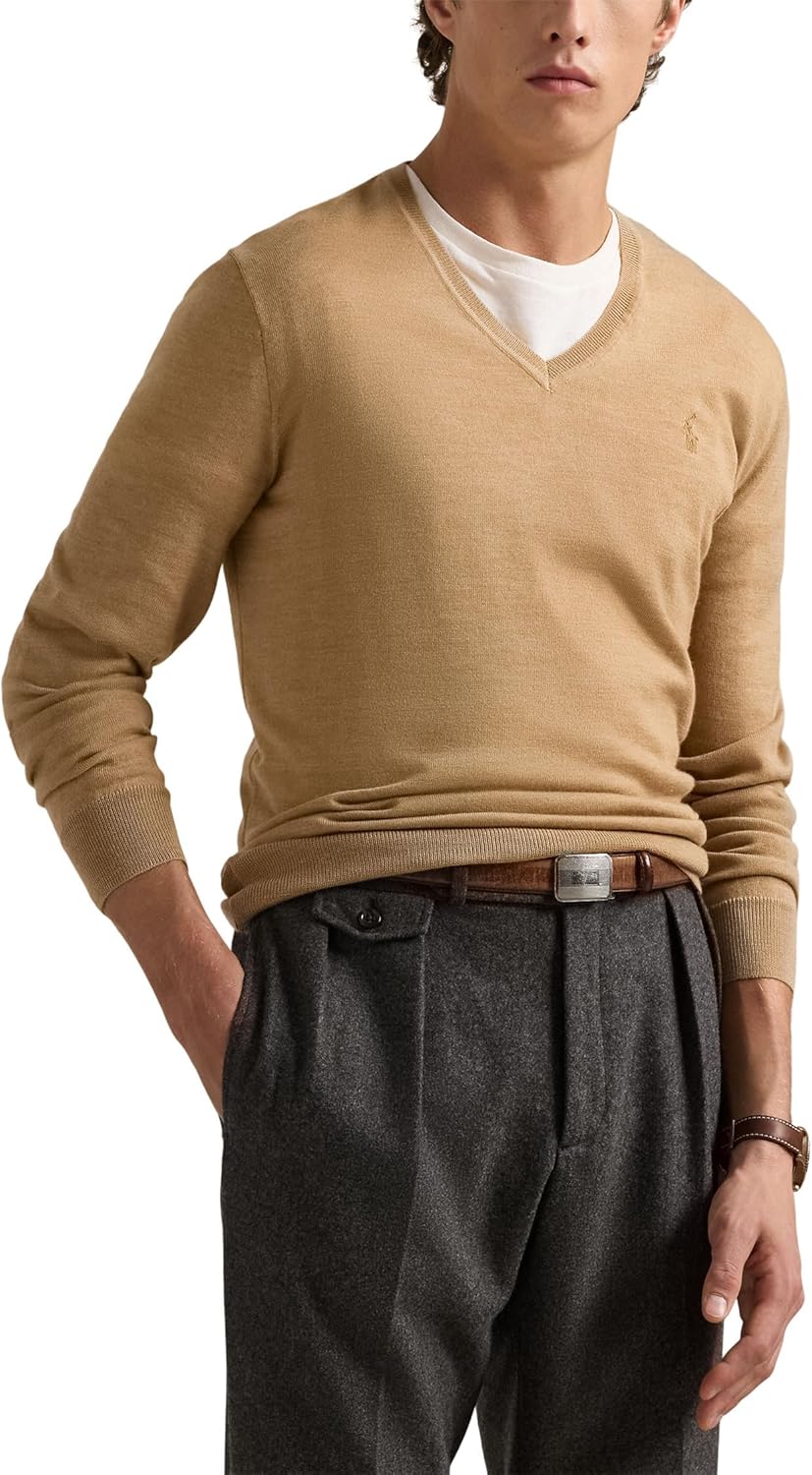 Polo Ralph Lauren мужской стираемый шерстяной свитер с V-образным вырезом, Camel Melange
Polo Ralph Lauren мужской стираемый шерстяной свитер с V-образным вырезом, Camel Melange