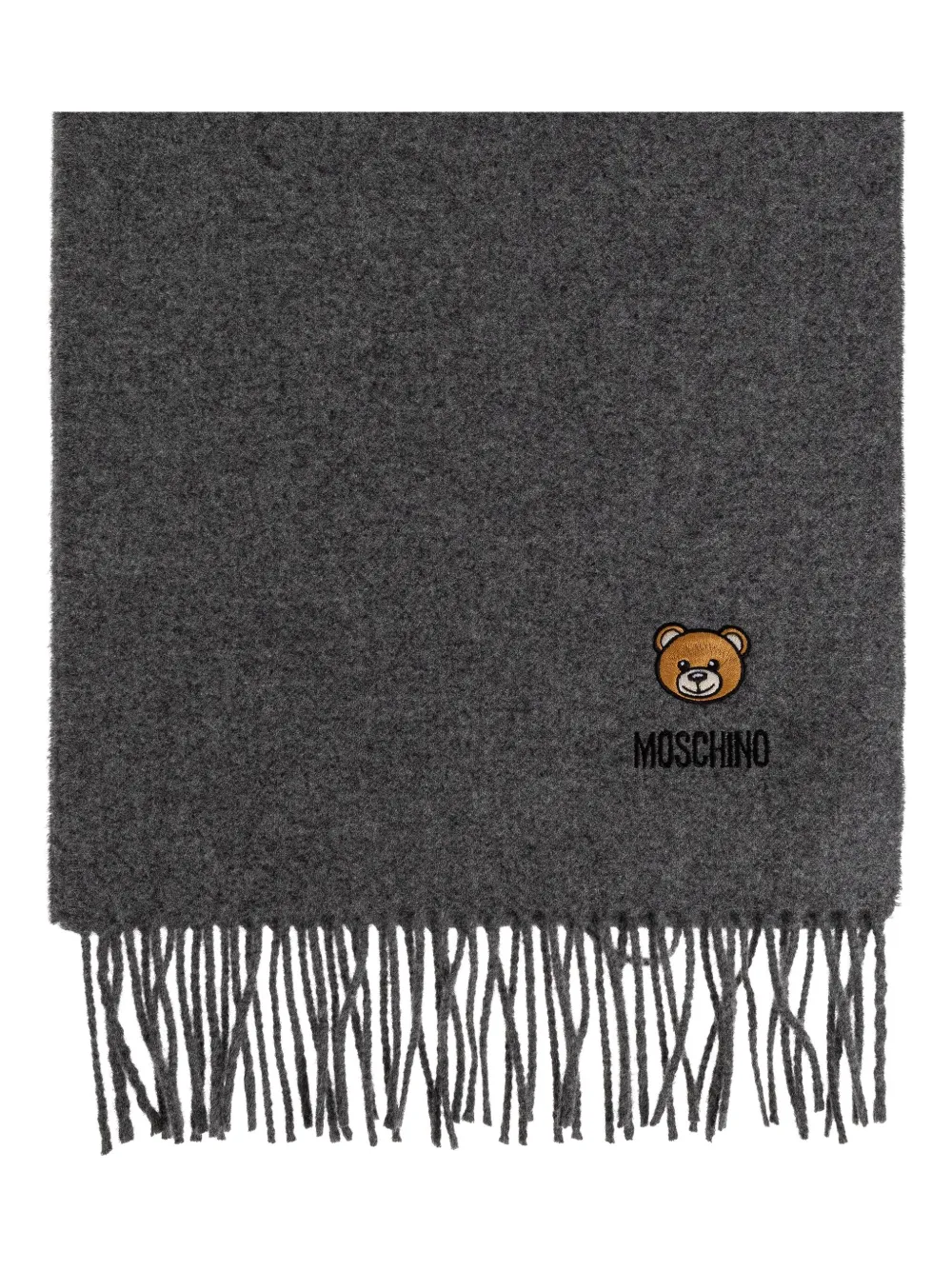 Шарф с бахромой, вышитый плюшевым мишкой Moschino, серый
Шарф с бахромой, вышитый плюшевым мишкой Moschino, серый